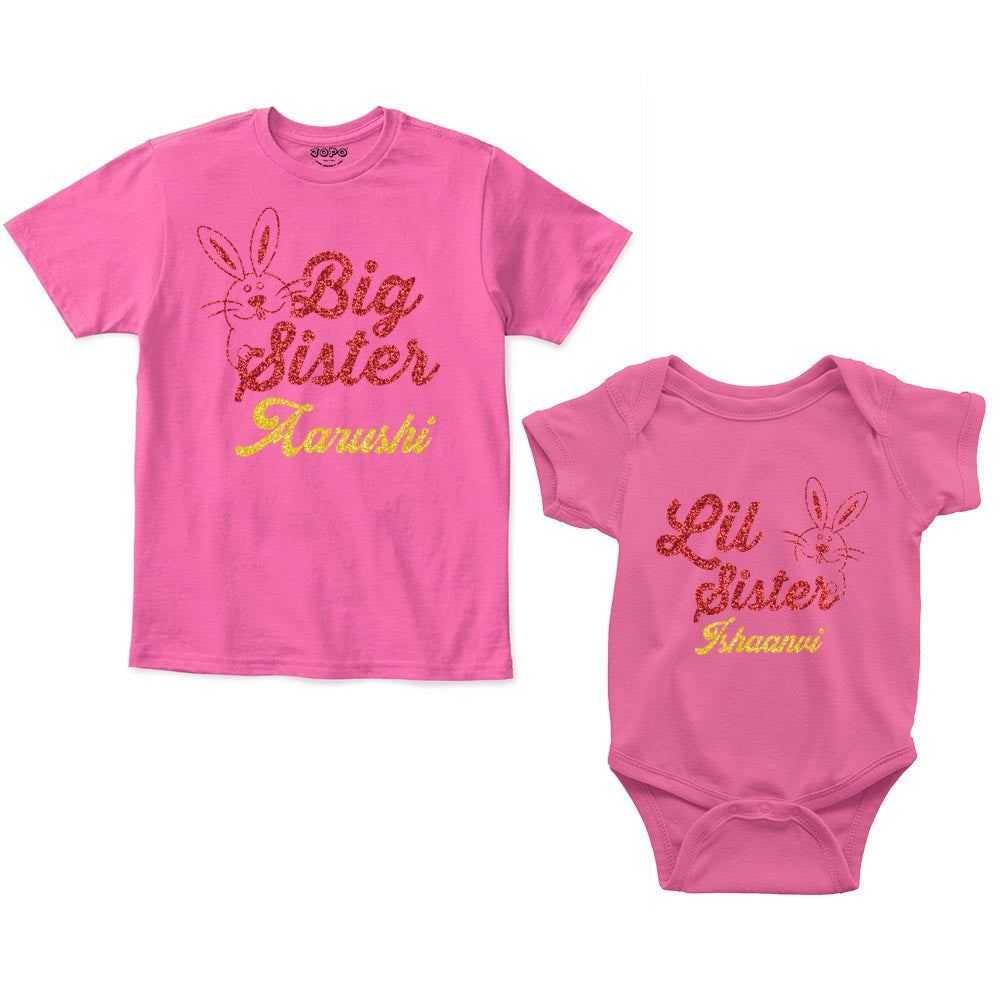 Big Sister Little Sister Custom Name Romper With Tshirt