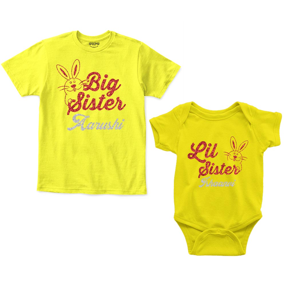 Big Sister Little Sister Custom Name Romper With Tshirt