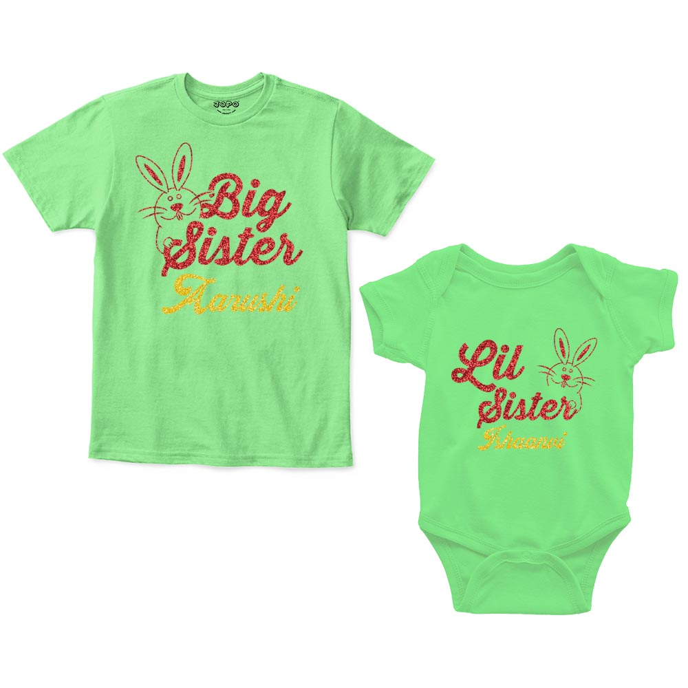 Big Sister Little Sister Custom Name Romper With Tshirt