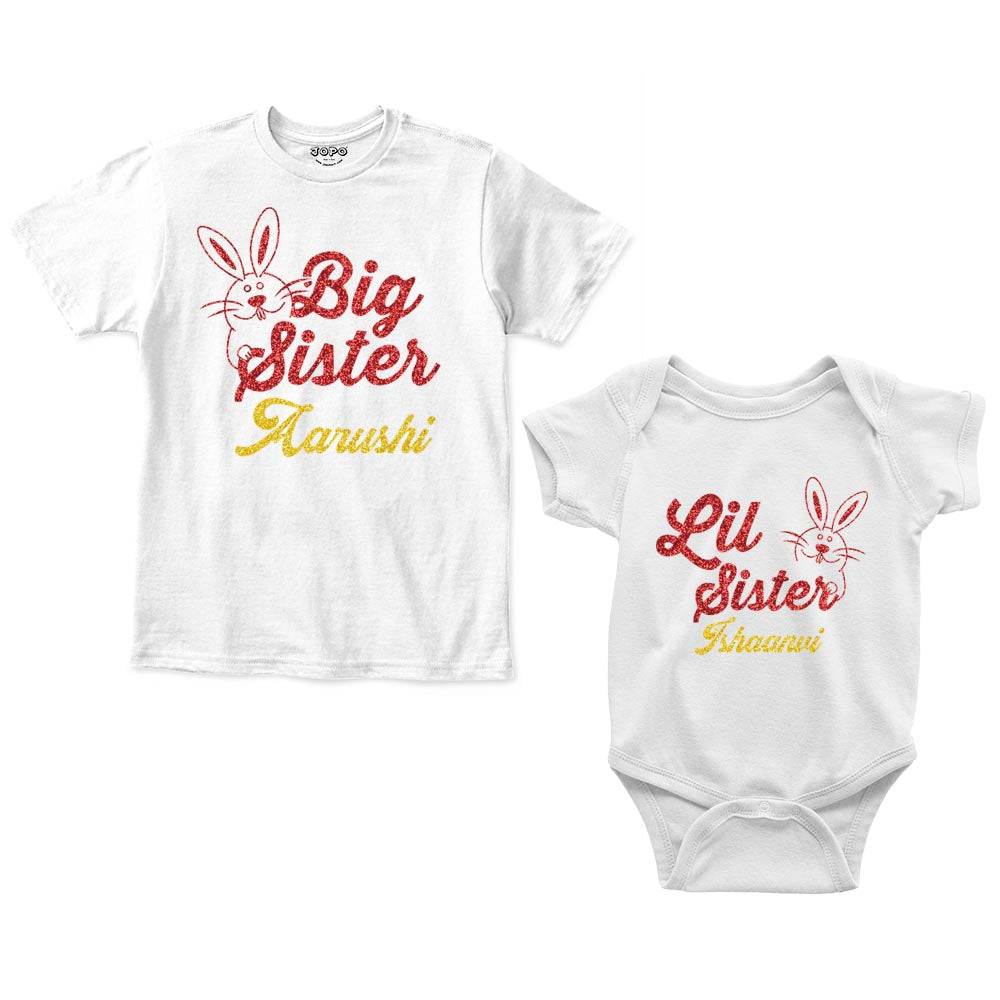 Big Sister Little Sister Custom Name Romper With Tshirt