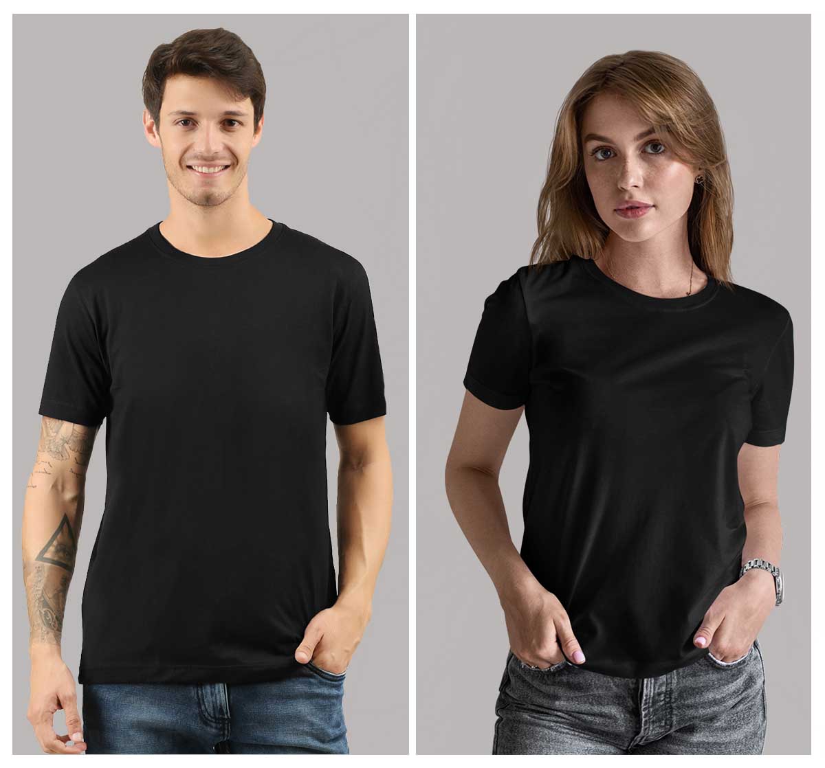 Black Plain Tshirts for Men & Women