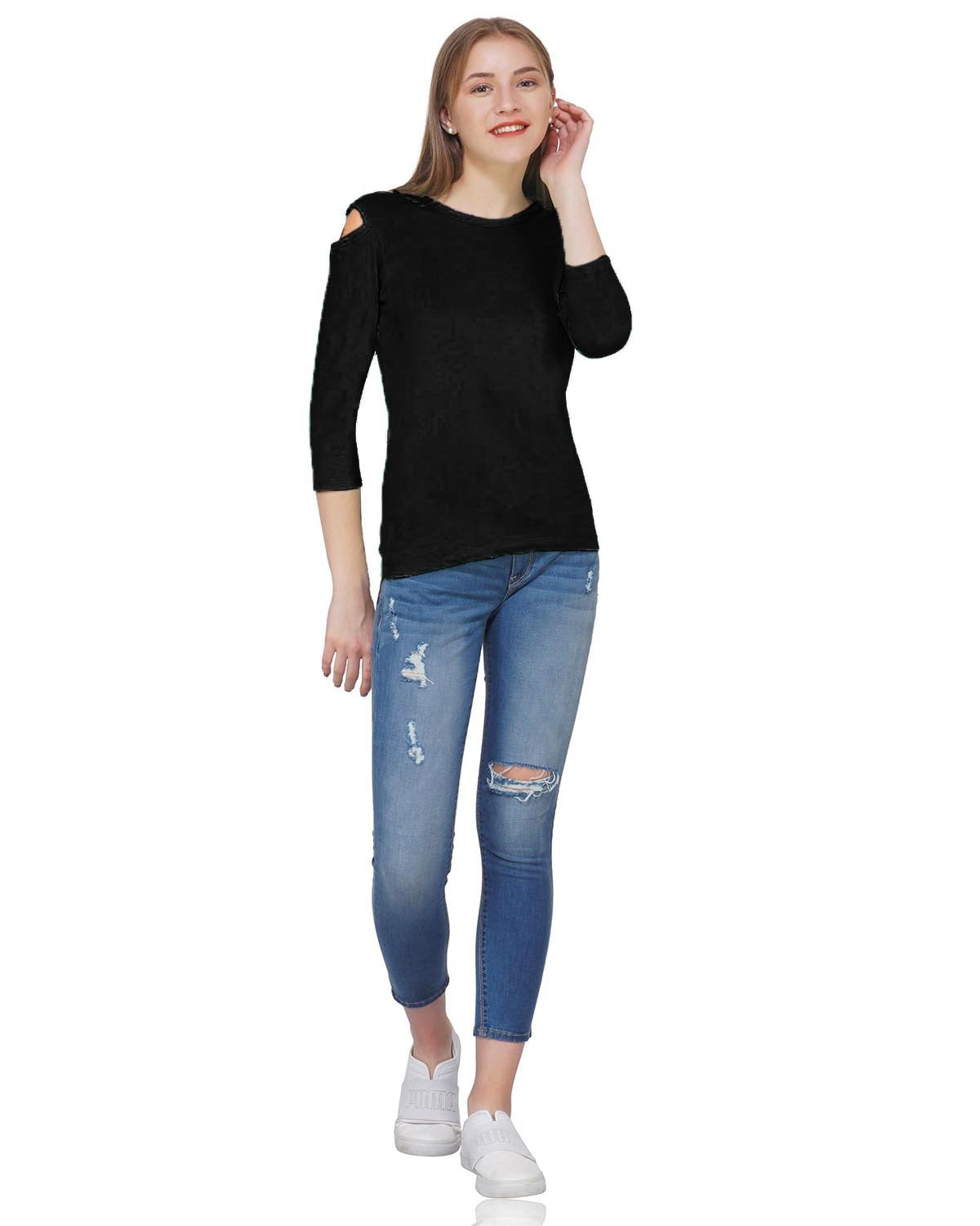Black Cold Shoulder Top