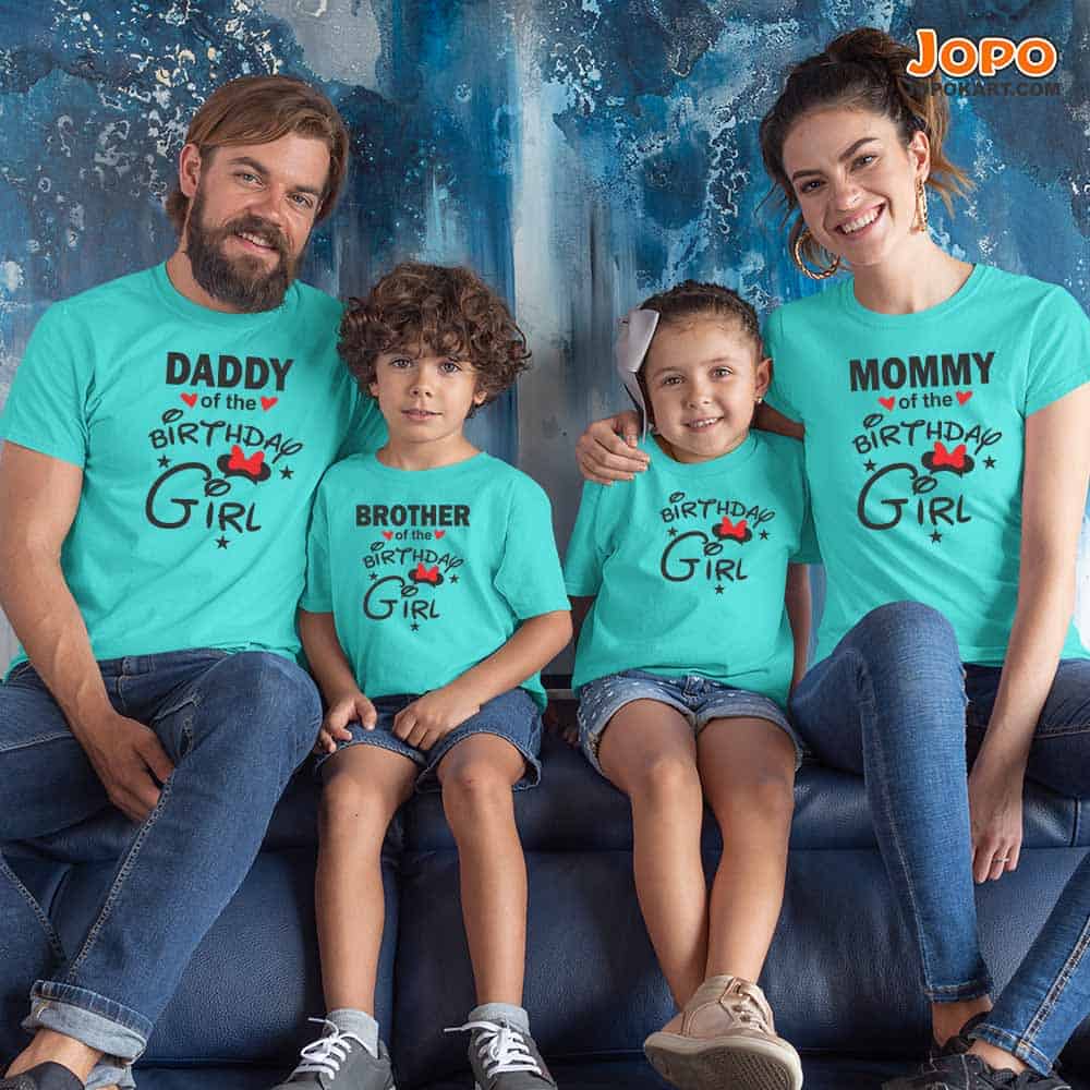Birthday Girl Family T-Shirts Set of 4 for Mom, Dad, Son & Daughter