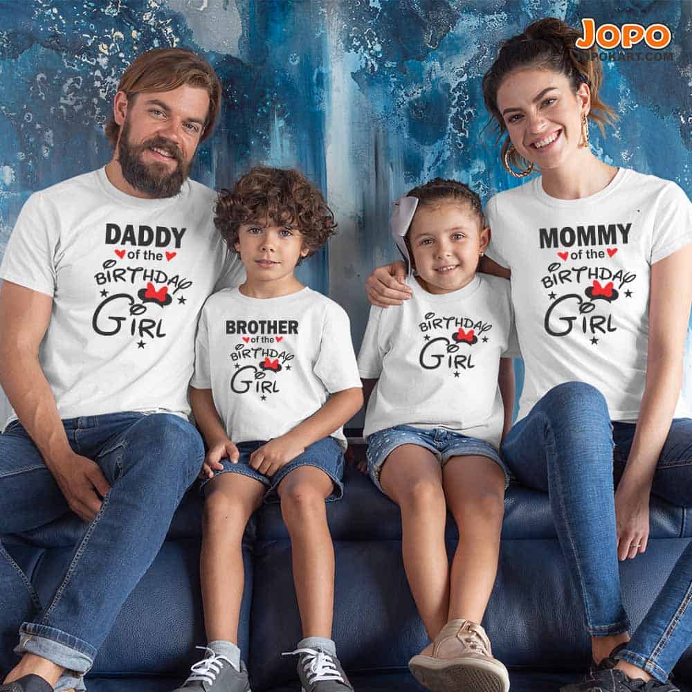Birthday Girl Family T-Shirts Set of 4 for Mom, Dad, Son & Daughter
