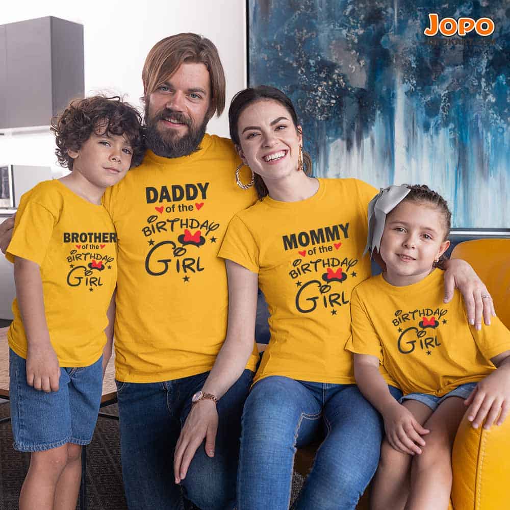 Birthday Girl Family T-Shirts Set of 4 for Mom, Dad, Son & Daughter